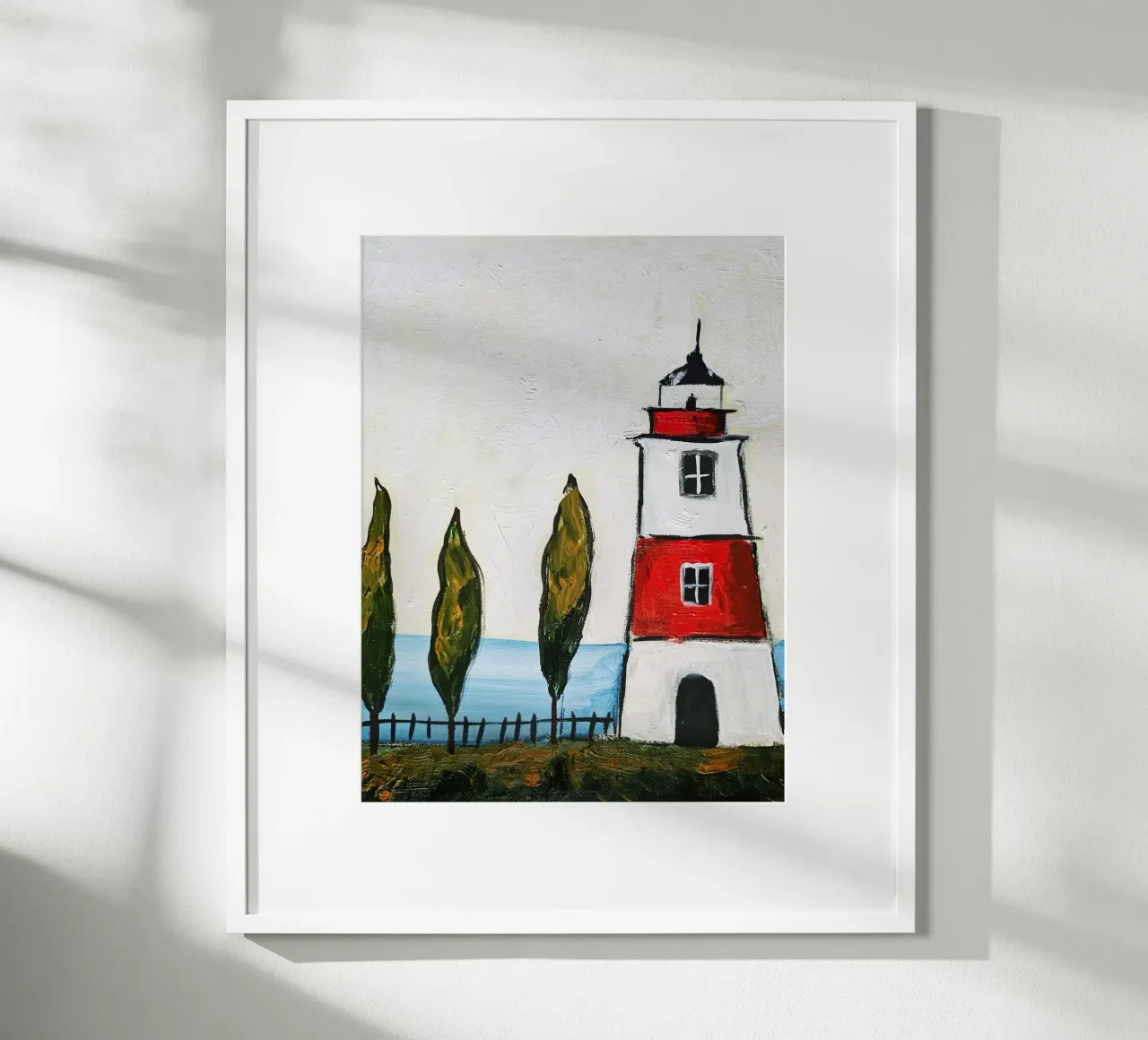 Pittura del faro poster con telaio in alluminio da Indigo Rain
