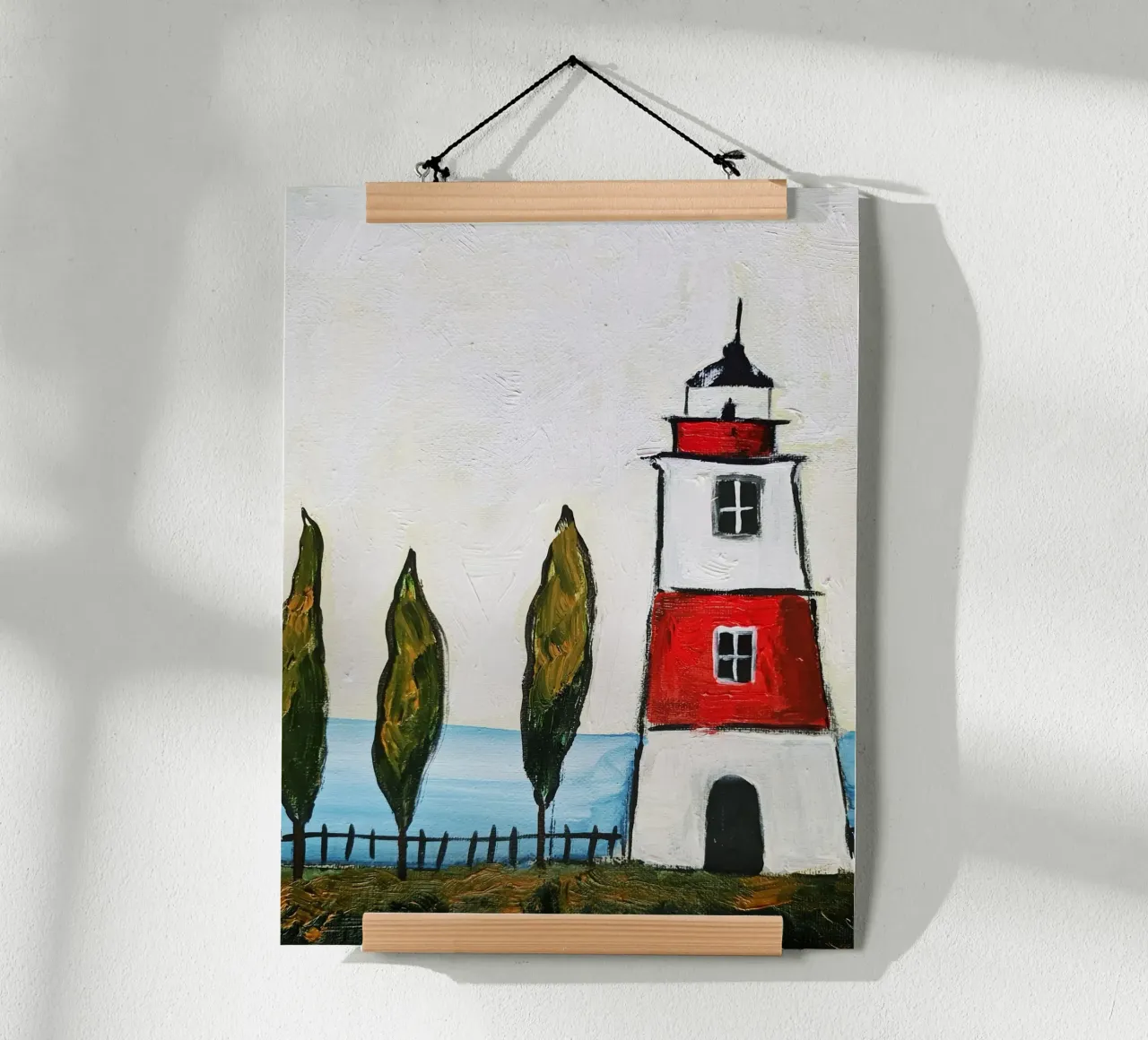 Pittura del faro poster con telaio in alluminio da Indigo Rain