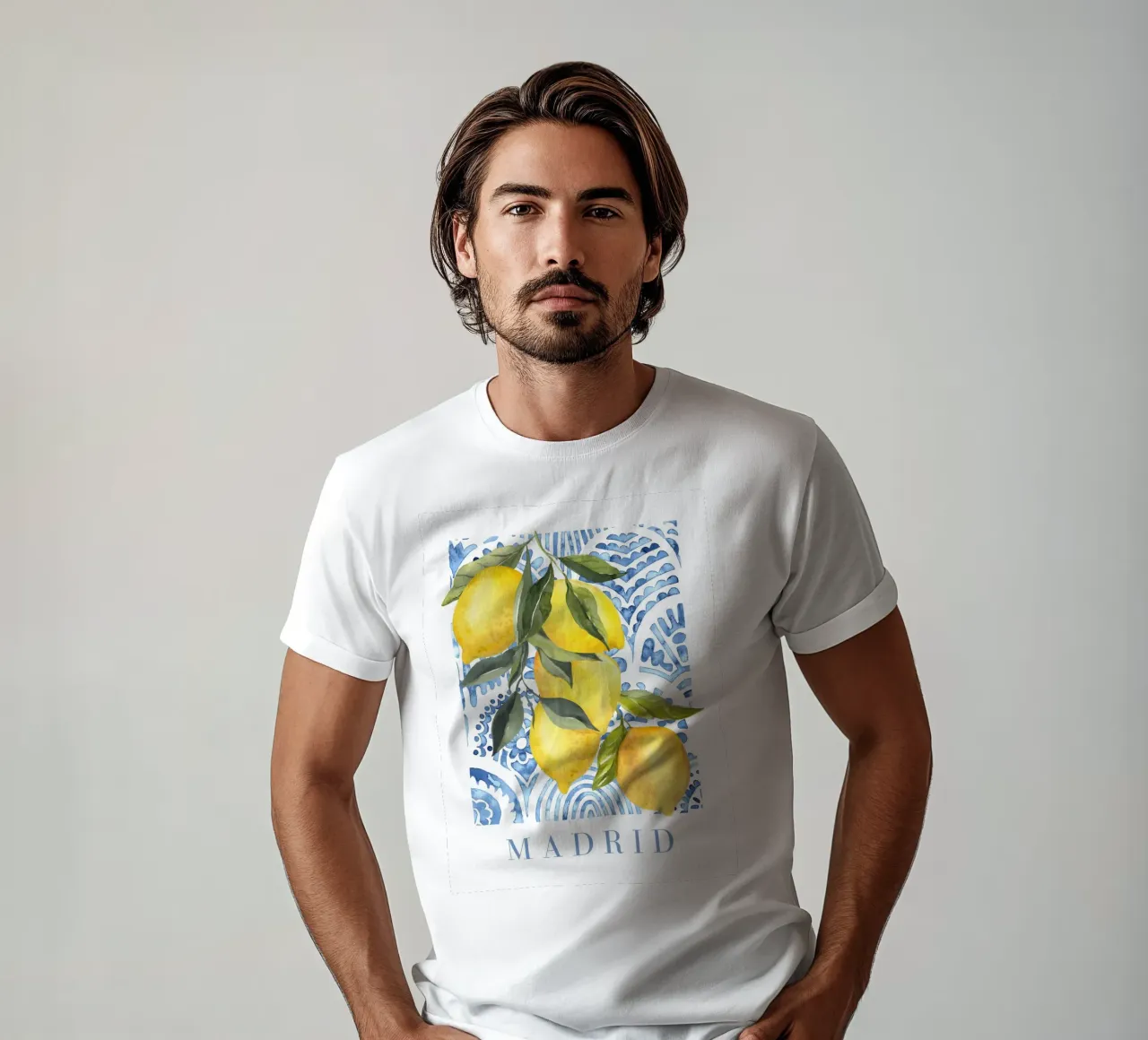 Poster al limone con piastrelle blu t-shirt da Bella Studio