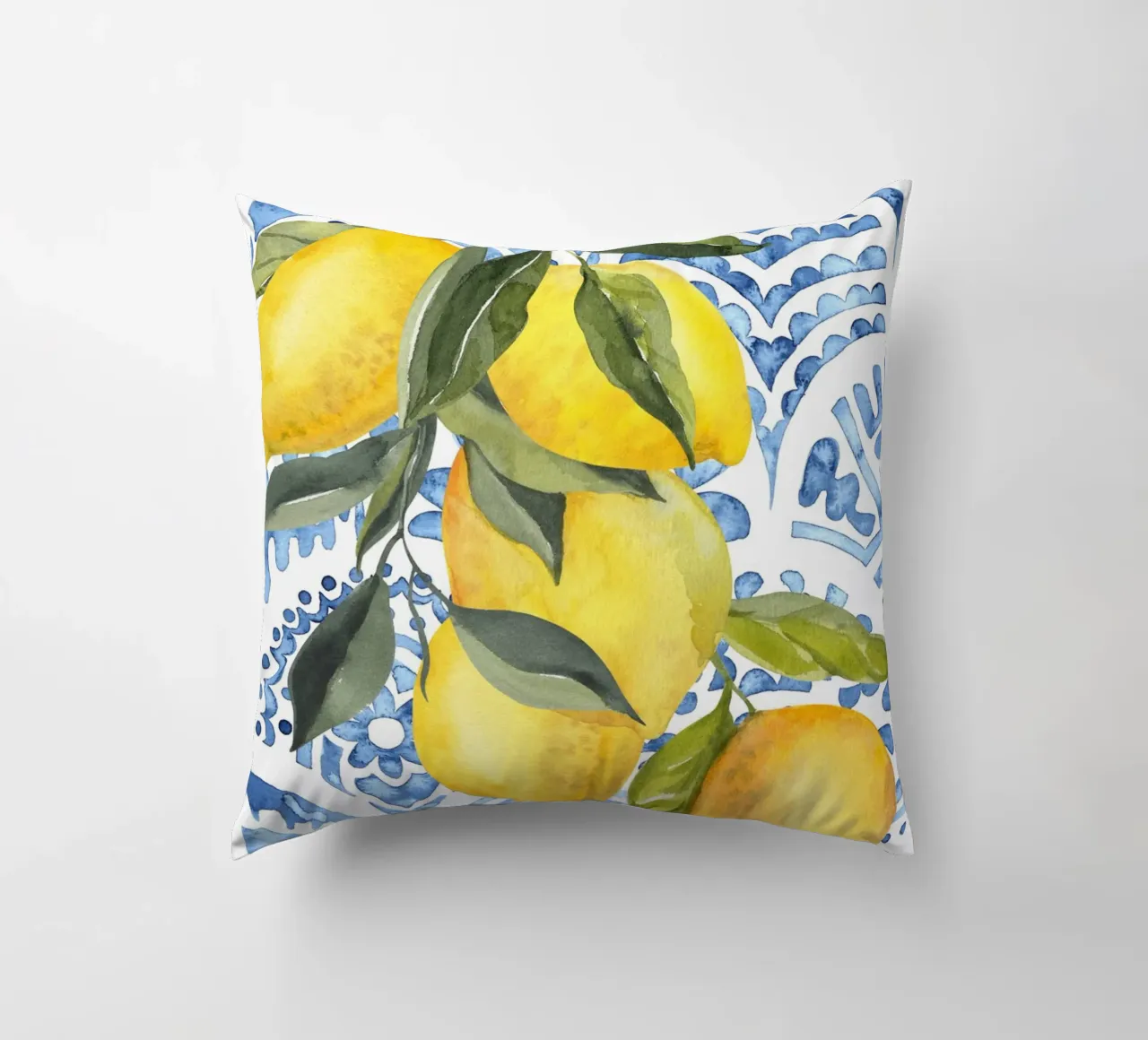 Poster al limone con piastrelle blu cuscino da Bella Studio