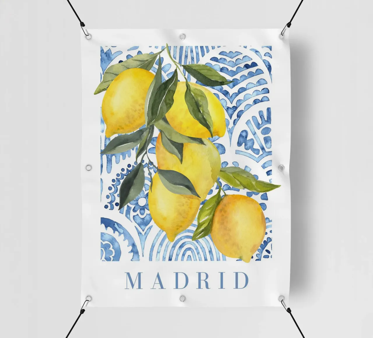 Poster al limone con piastrelle blu telo in pvc da Bella Studio