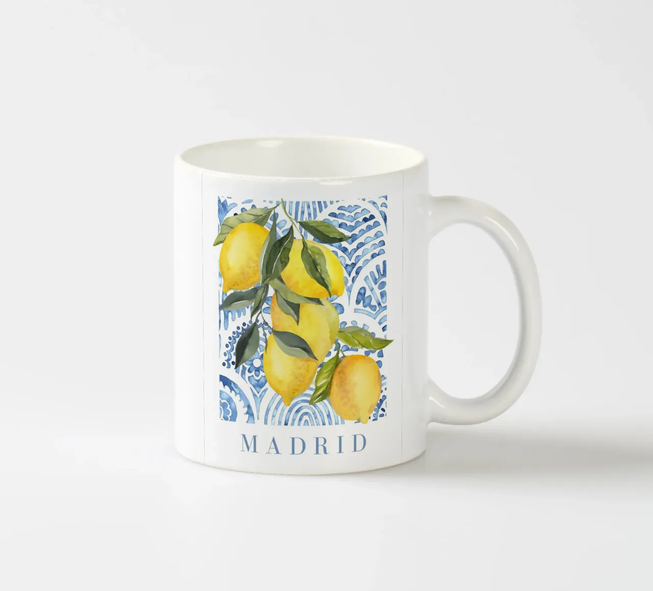 Poster al limone con piastrelle blu tazza in ceramica da Bella Studio