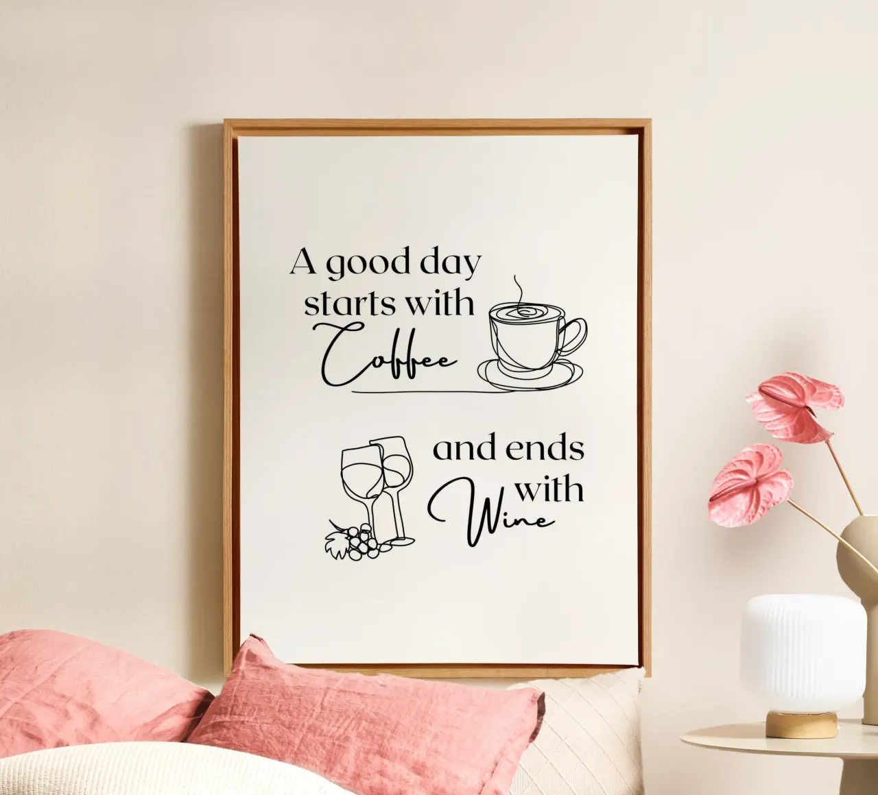A good day starts with Coffee and ends with Wine canvas with Floater frame by ArtDesign by KBK