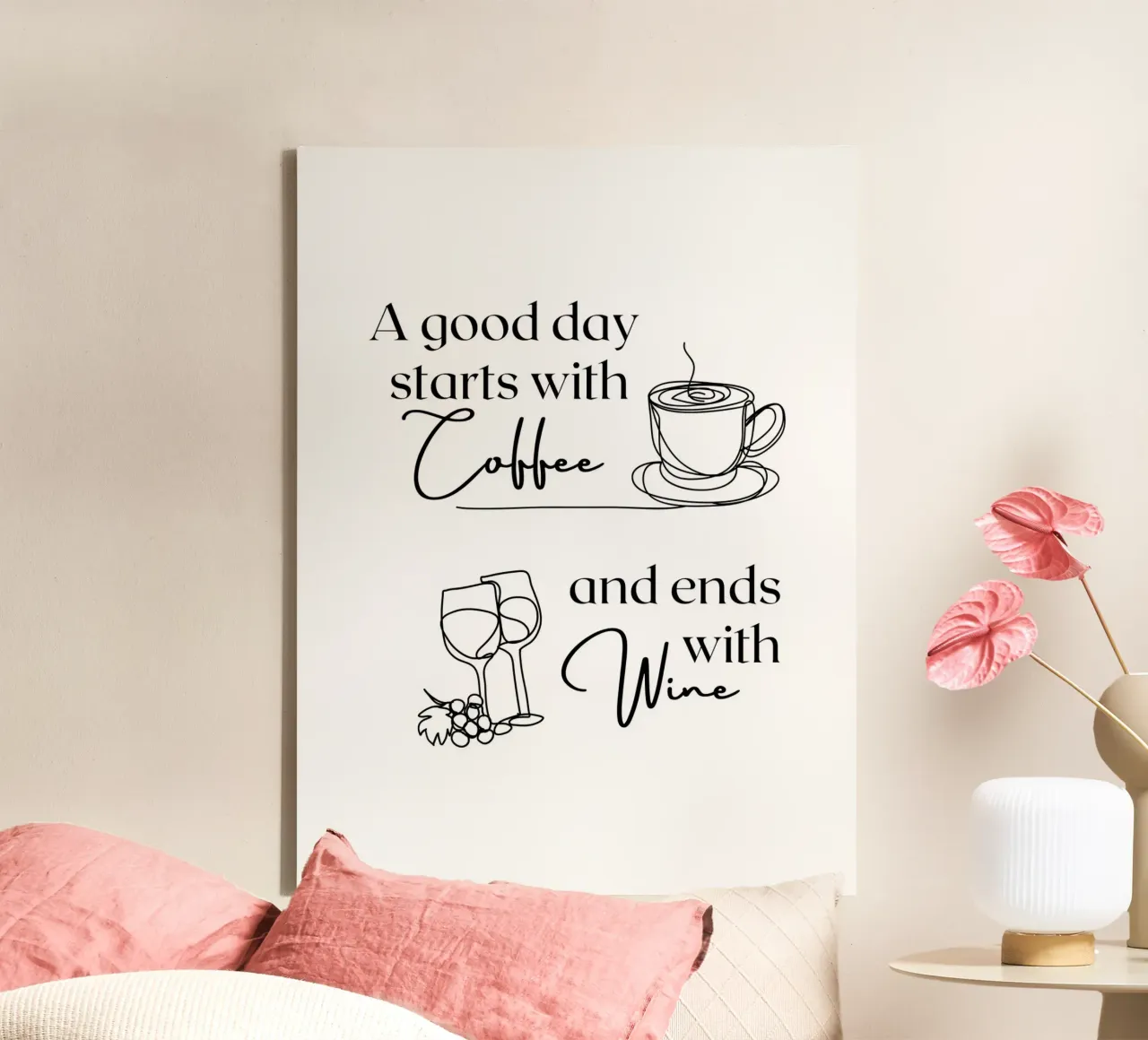 A good day starts with Coffee and ends with Wine canvas with Floater frame by ArtDesign by KBK