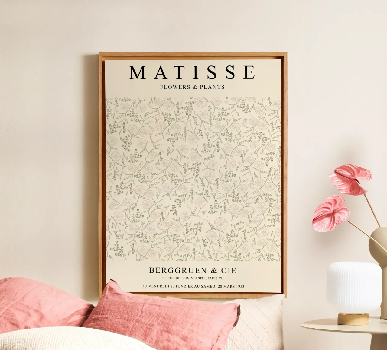 Bloemenpatroon - Op Matisse geïnspireerd ontwerp canvas met Baklijst van Whole©