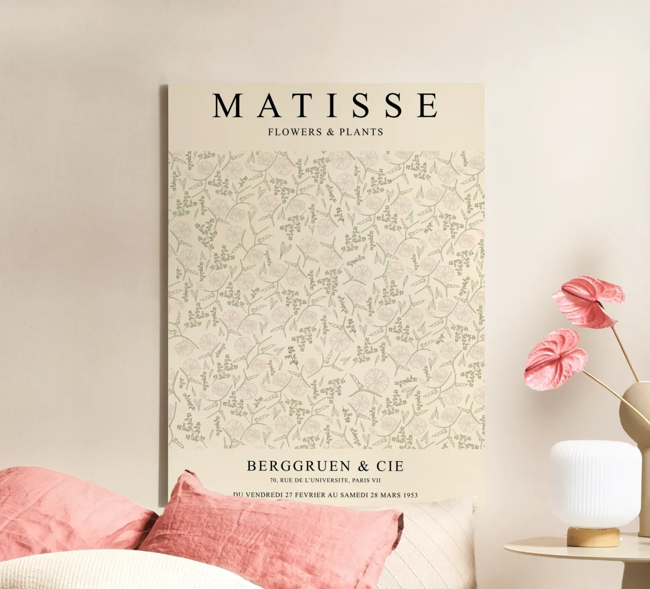 Bloemenpatroon - Op Matisse geïnspireerd ontwerp canvas met Baklijst van Whole©