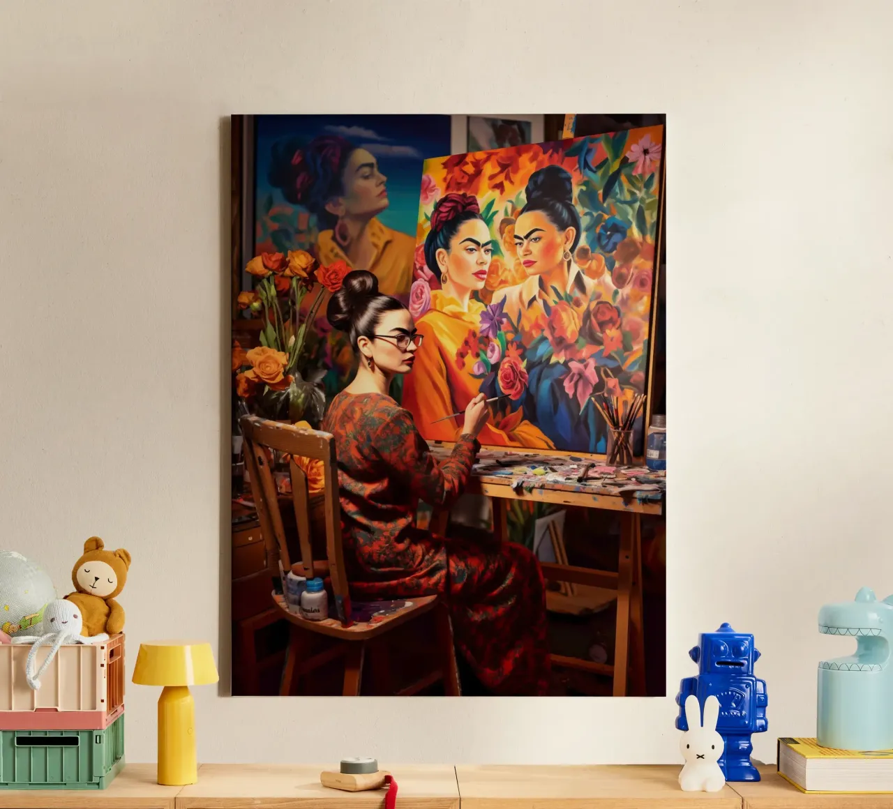 Frida Kahlo dipinge Frida Kahlo | Visita in studio tela con Cornice a cassetta da Autofocus