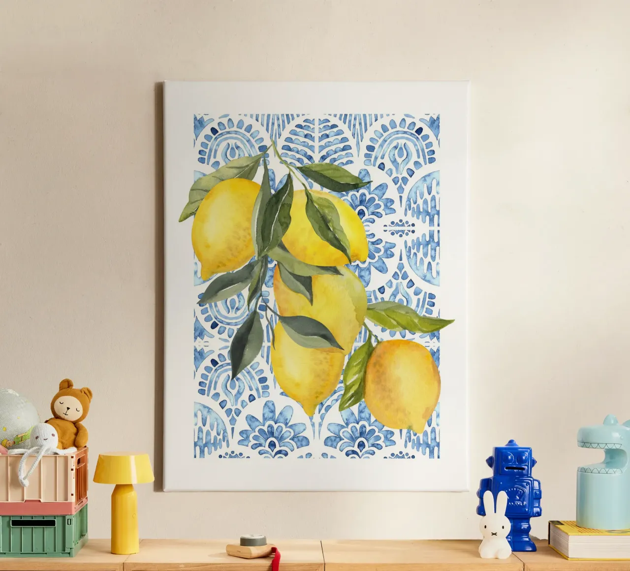 Italienische Zitrone drucken Leinwand mit Schattenfugenrahmen von Bella Studio