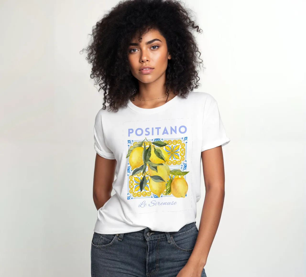 Positano Italian Lemon Print women's fitted t-shirt by Bella Studio