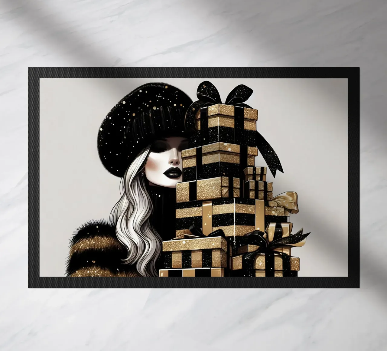 NEW YORK CHRISTMAS SHOPPING doormat by ARTOMATIC