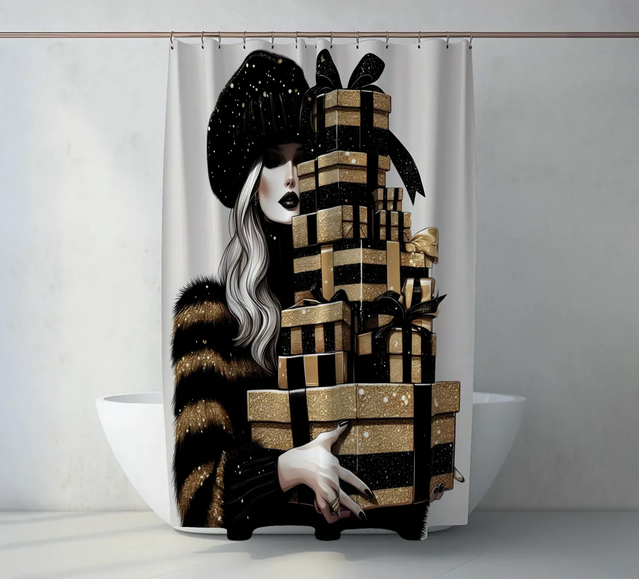 NEW YORK CHRISTMAS SHOPPING shower curtain by ARTOMATIC
