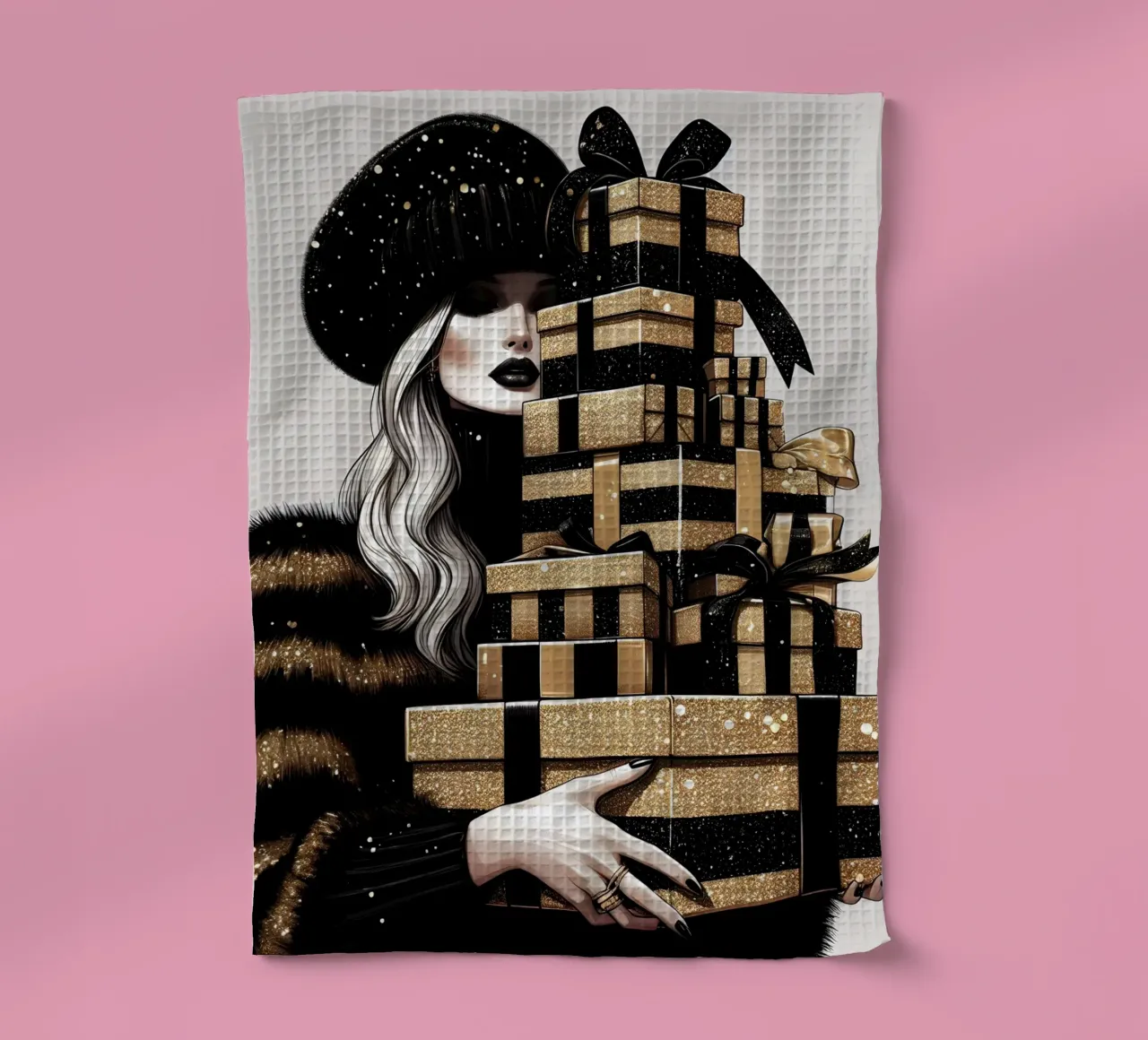 NEW YORK CHRISTMAS SHOPPING tea towel by ARTOMATIC