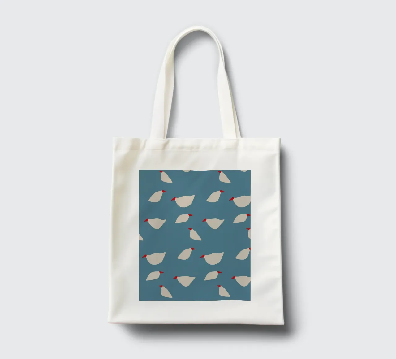 Minimalist seagull pattern on blue tote bag by Spunk