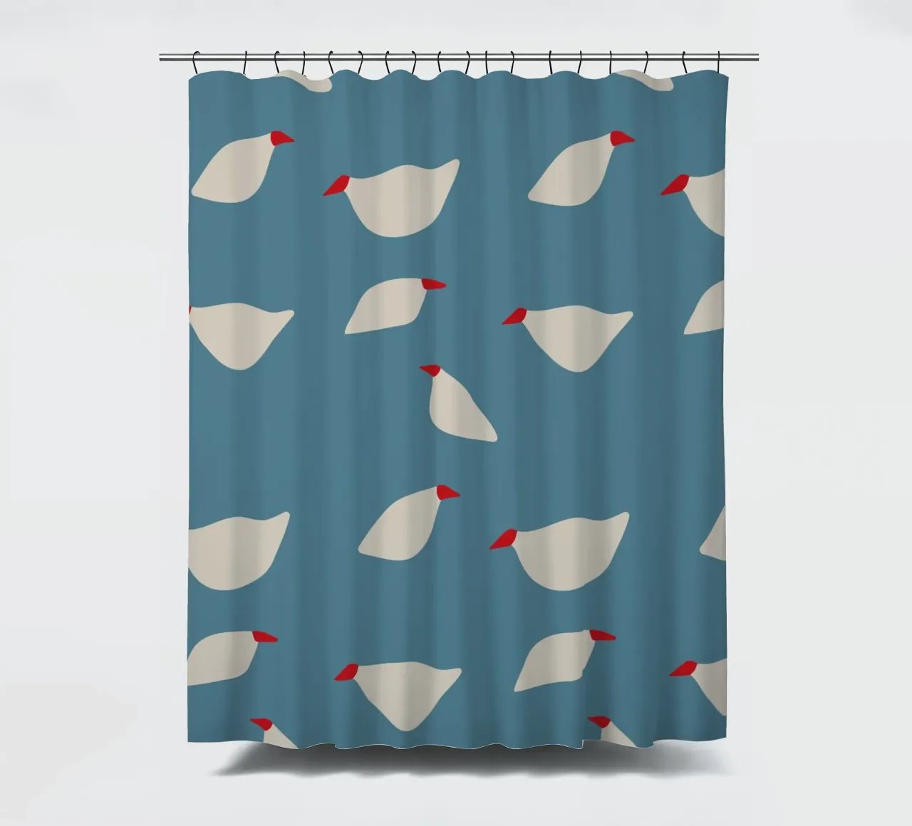 Minimalist seagull pattern on blue shower curtain by Spunk