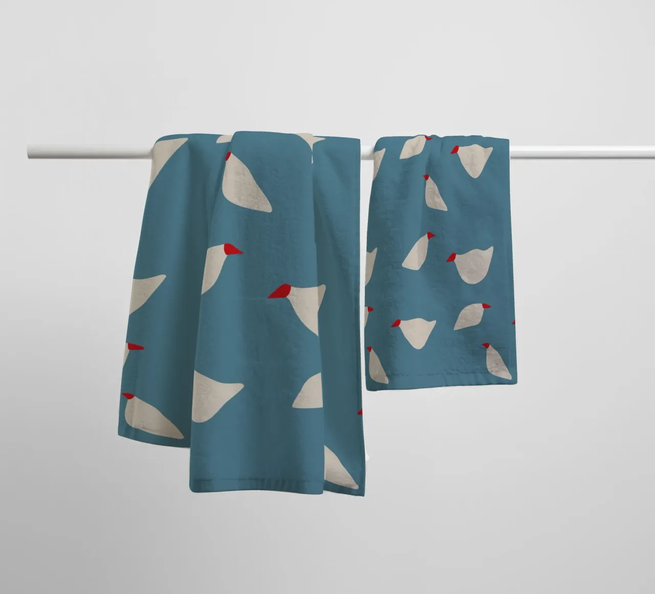 Minimalist seagull pattern on blue towel by Spunk