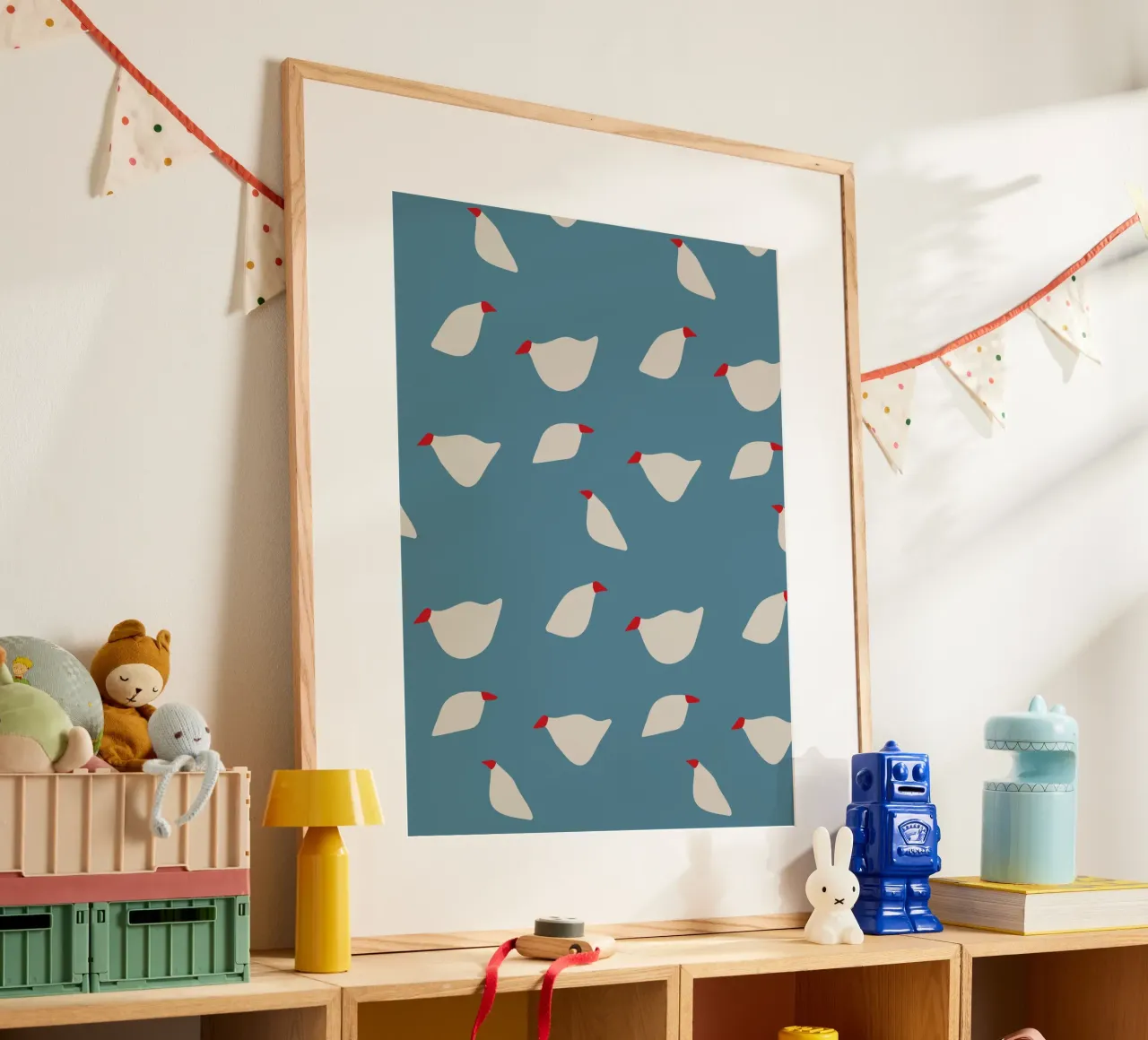 Minimalist seagull pattern on blue hahnemühle by Spunk