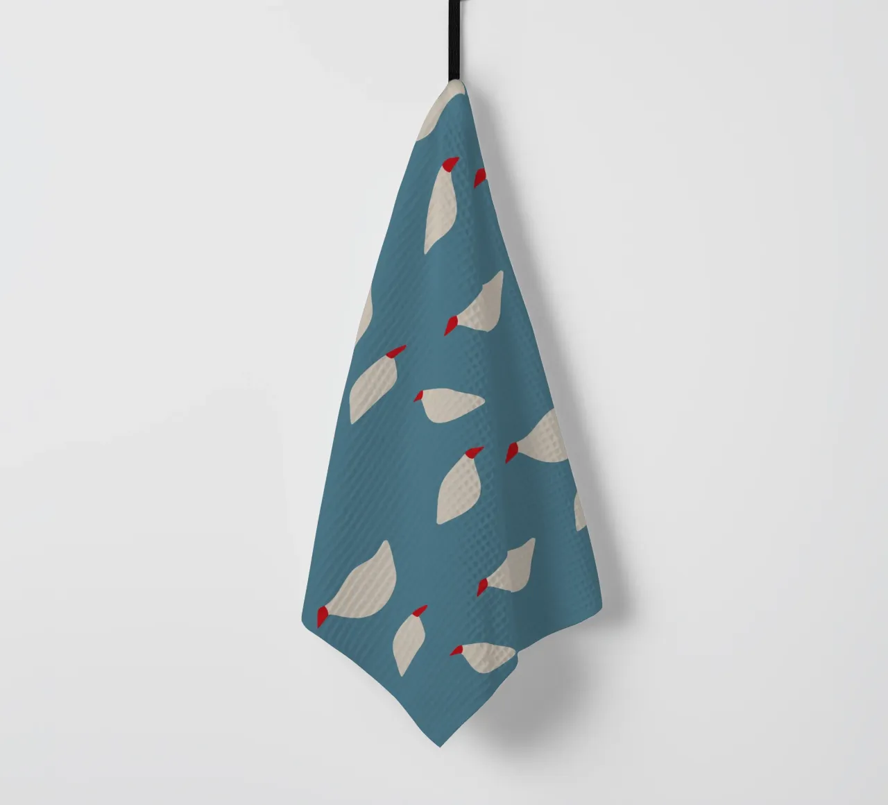Minimalist seagull pattern on blue tea towel by Spunk