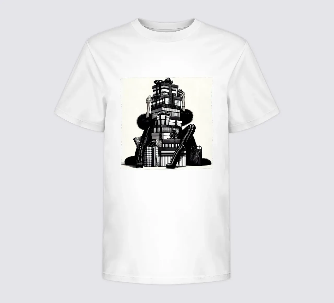 CHRISTMAS GIFT SHOPPING kids t-shirt by ARTOMATIC