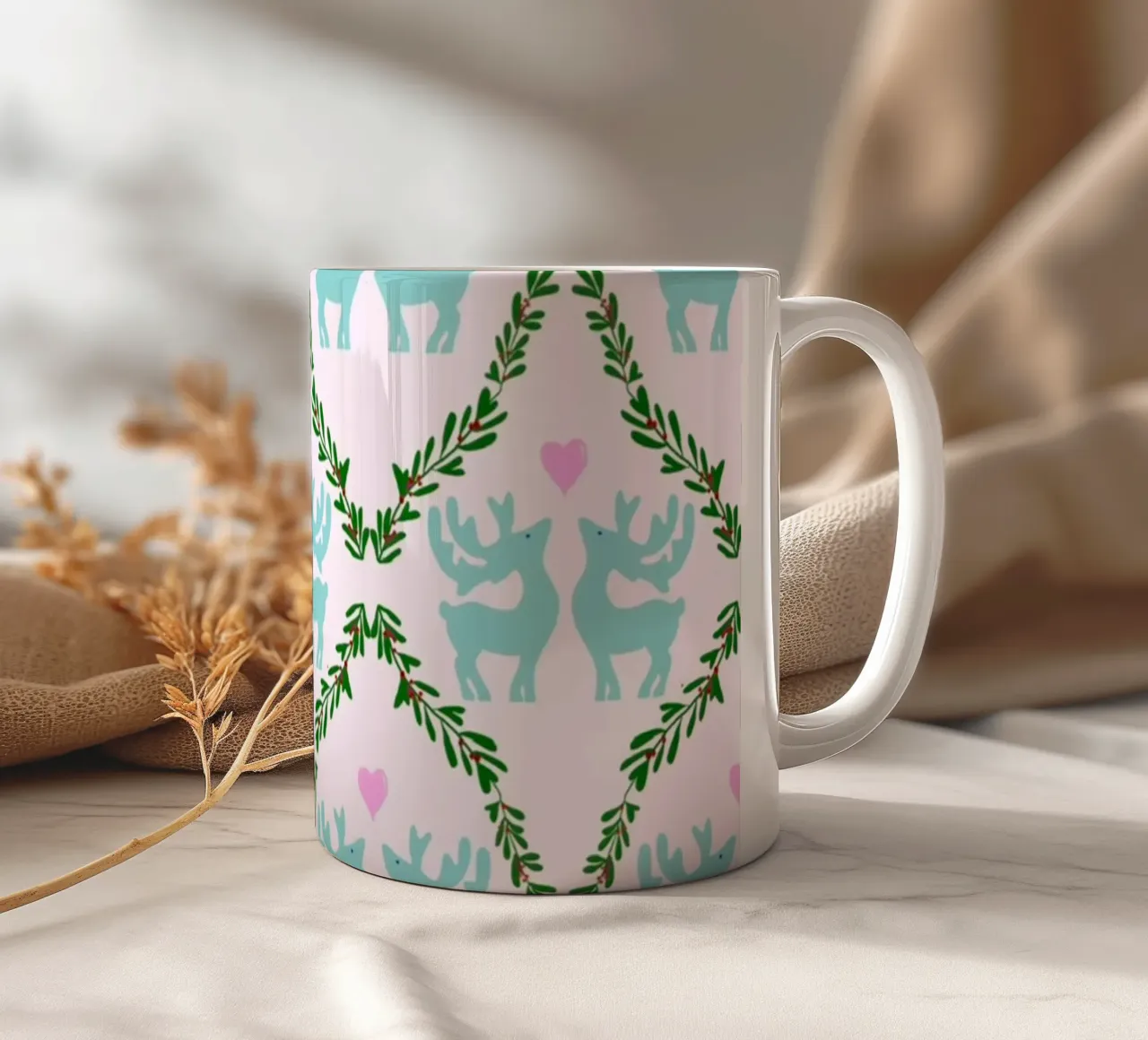 HirschgeWeihnachten hell tazza in ceramica da Miris bunte Modewelt
