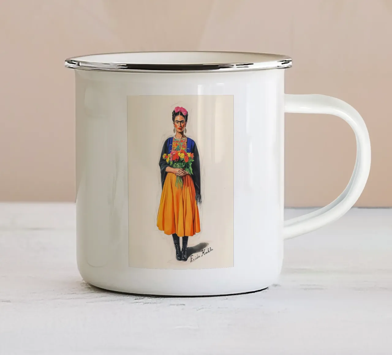 Frida Folklore messicano tazza in smalto da Carinaprint