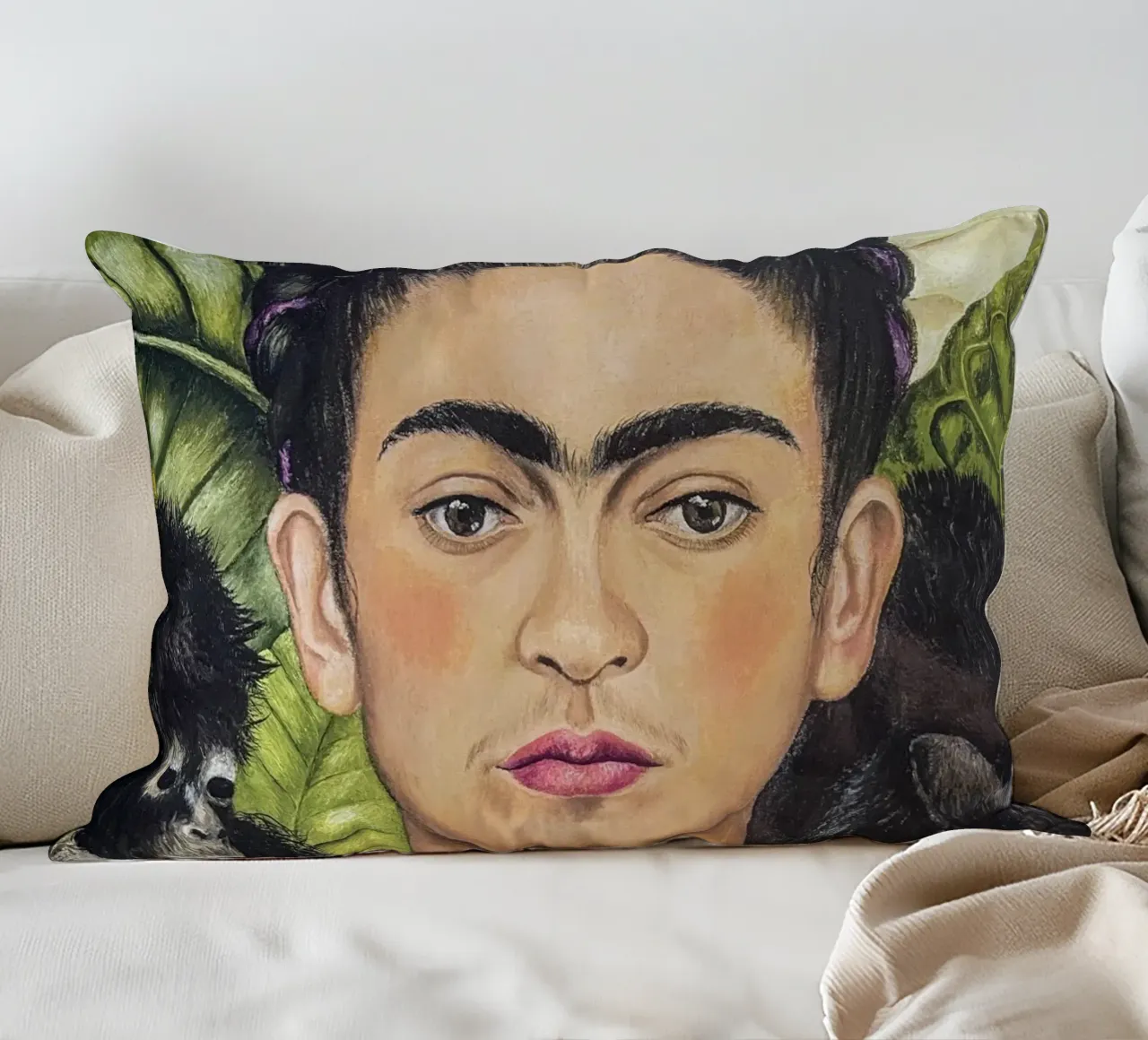 Frida con spine e scimmia cuscino da Carinaprint