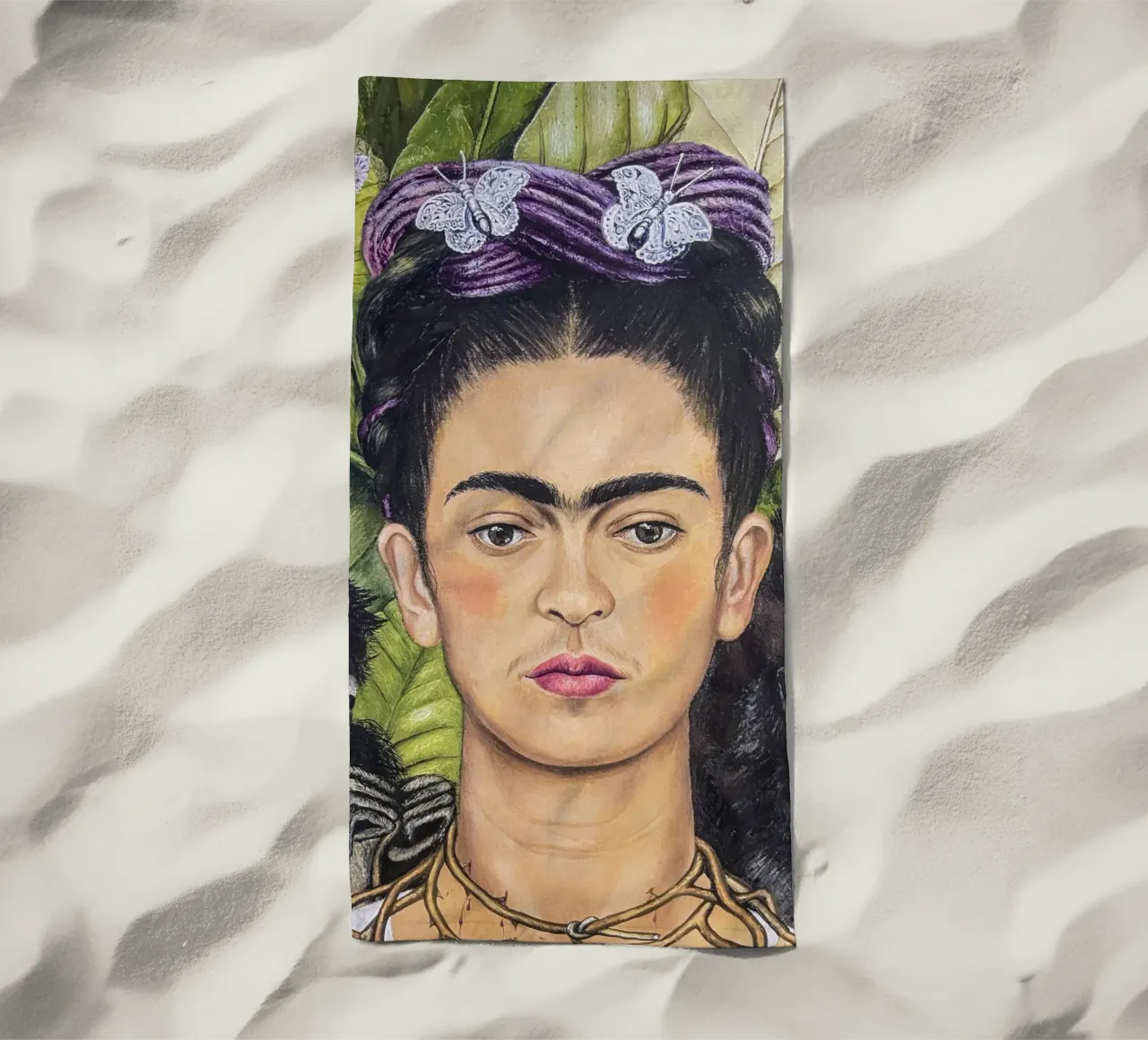 Frida con spine e scimmia telo mare da Carinaprint