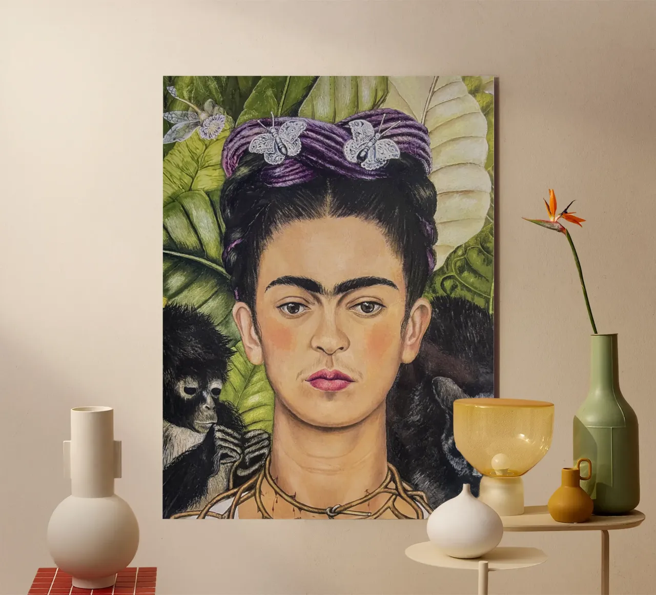 Frida con spine e scimmia alluminio dibond da Carinaprint