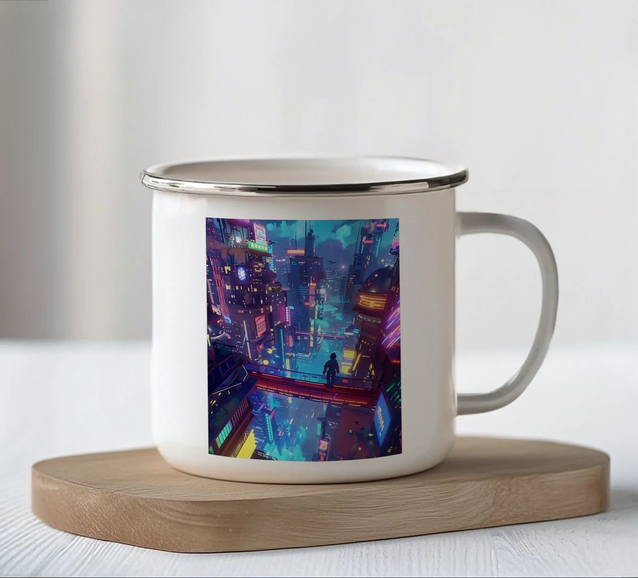 Cyber ​​Age poster design tazza in smalto da Manzwrobe