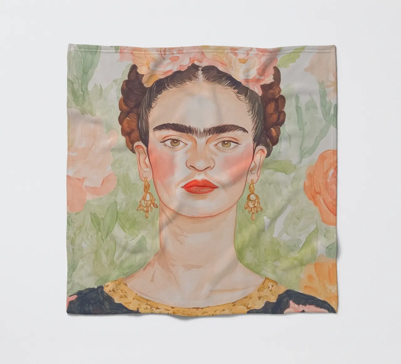 Frida Portrait Painting fleece blanket by Melloi Art Print