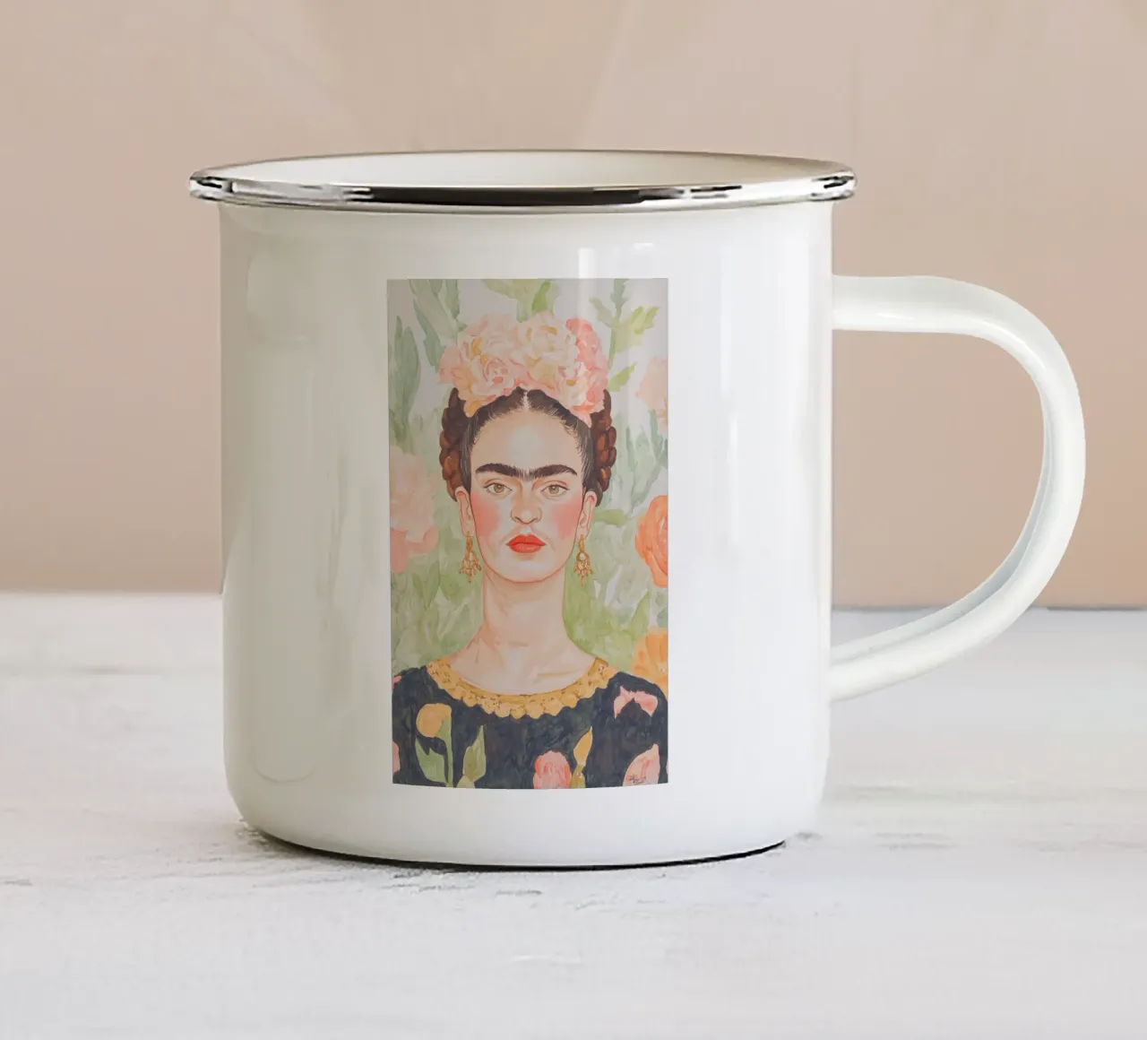 Ritratto di Frida tazza in smalto da Melloi Art Print