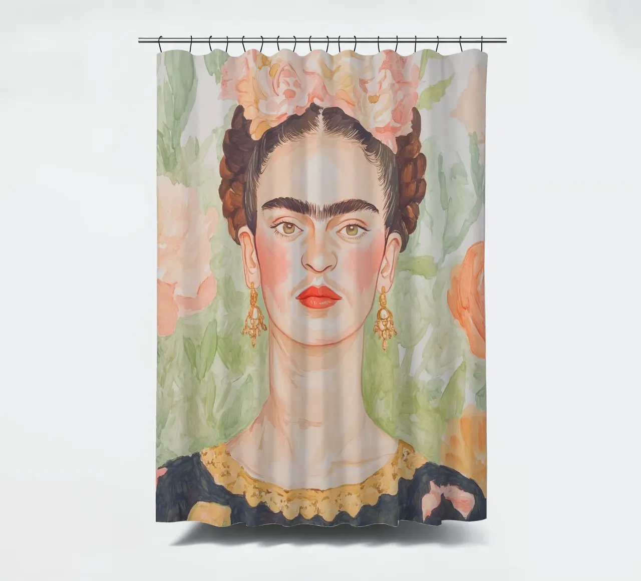 Frida Portrait Painting shower curtain by Melloi Art Print