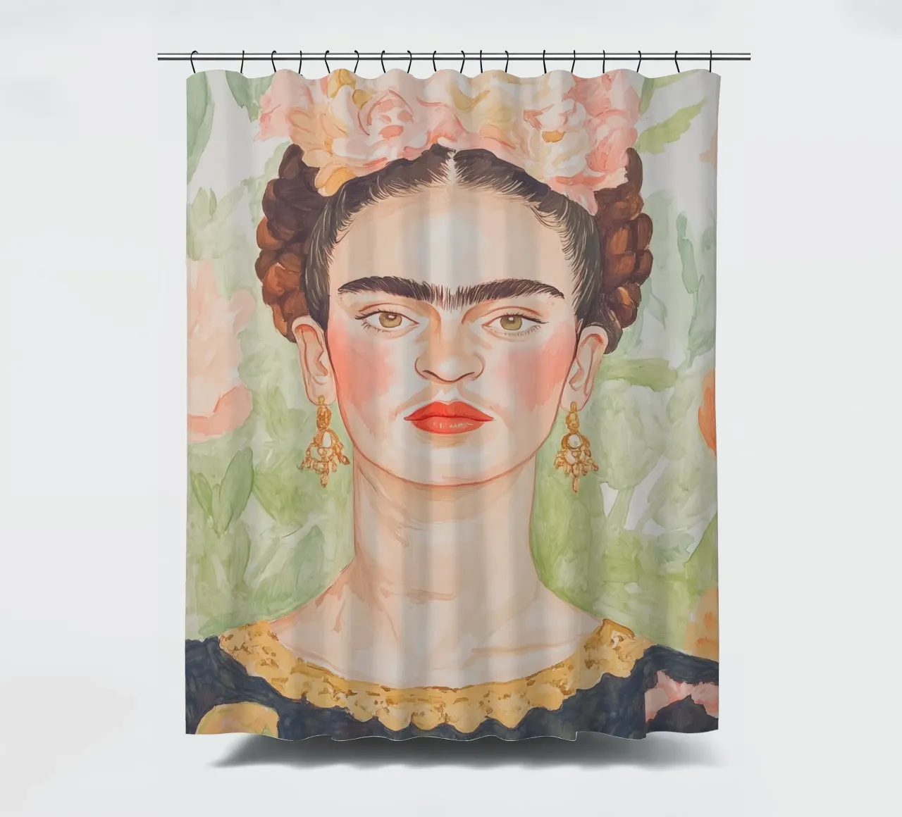 Frida Portrait Painting shower curtain by Melloi Art Print