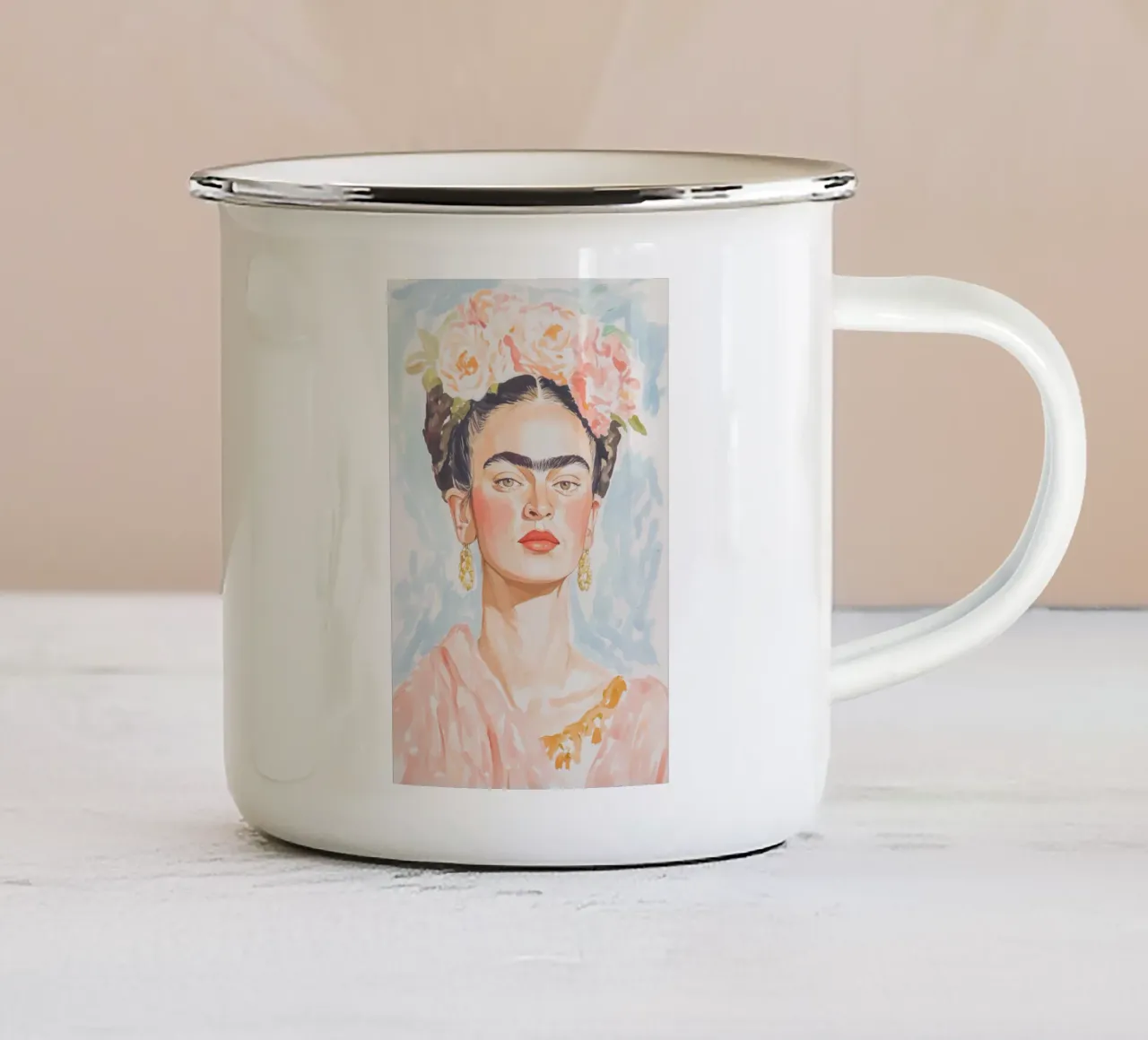 Ritratto di Frida tazza in smalto da Melloi Art Print