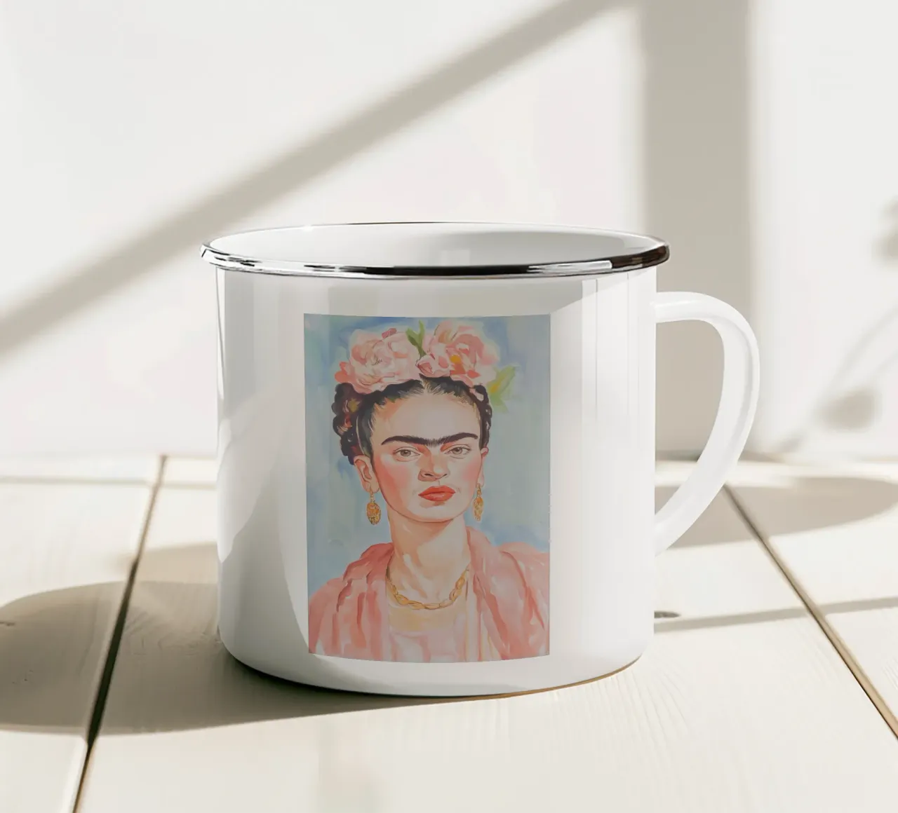 Frida in Pastel Watercolour Art enamel mug by Melloi Art Print