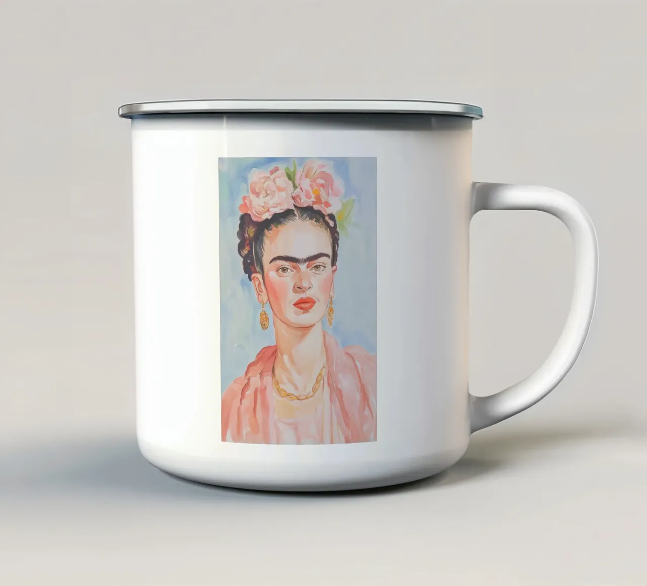 Frida in Pastel Watercolour Art enamel mug by Melloi Art Print
