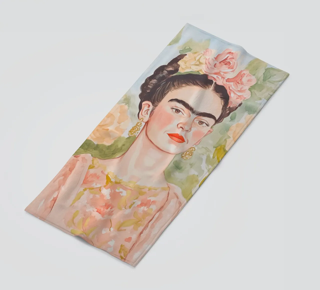 Frida con sfondo floreale telo mare da Melloi Art Print