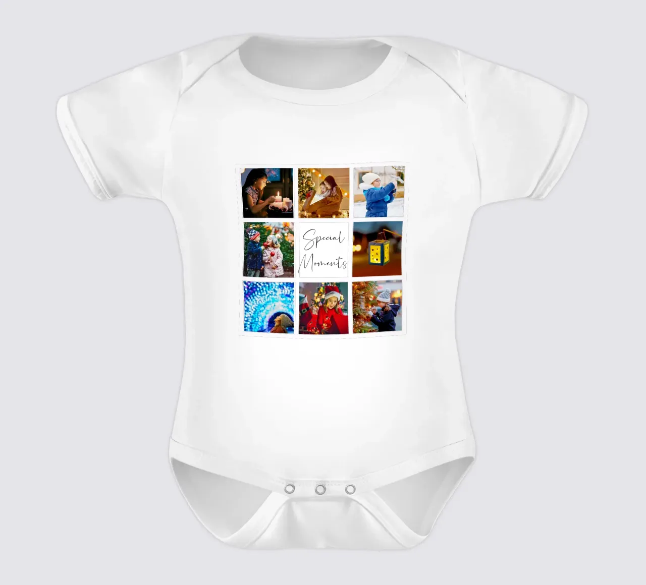 Modello di collage di foto: Personalizza sfondo e testo body neonato maniche corte da Studio Patruschka