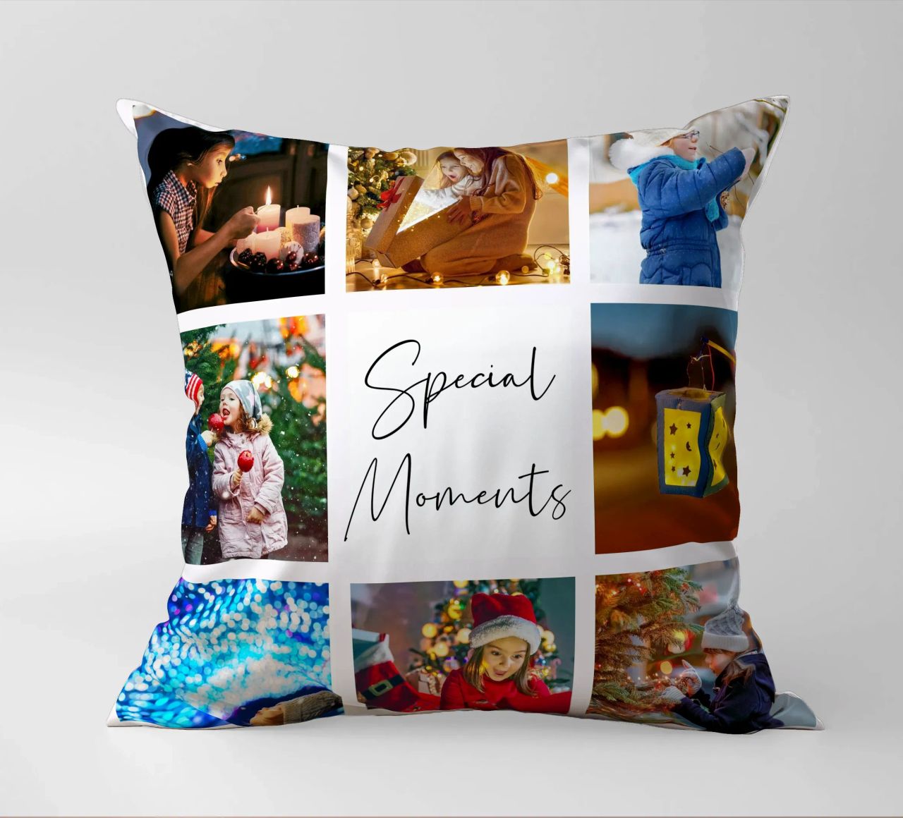 Photo Collage Template: Customize Background & Text decorative cushion by Studio Patruschka
