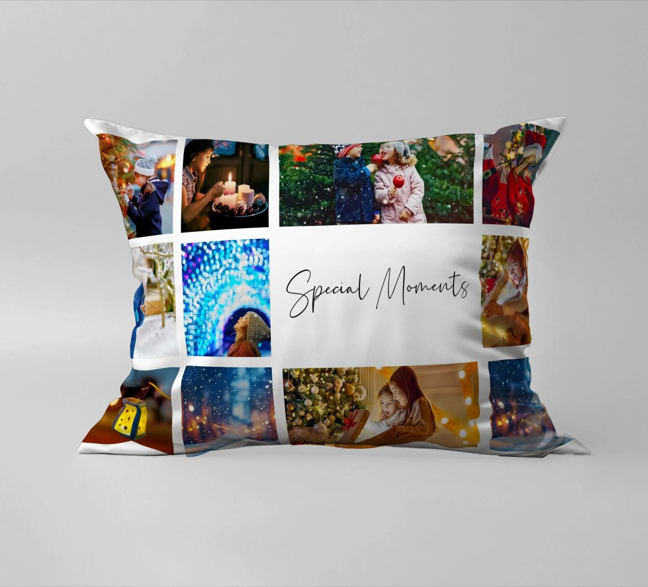 Photo Collage Template: Customize Background & Text decorative cushion by Studio Patruschka