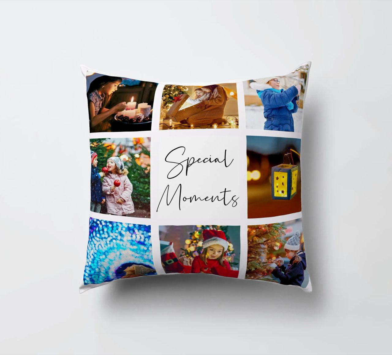 Photo Collage Template: Customize Background & Text decorative cushion by Studio Patruschka