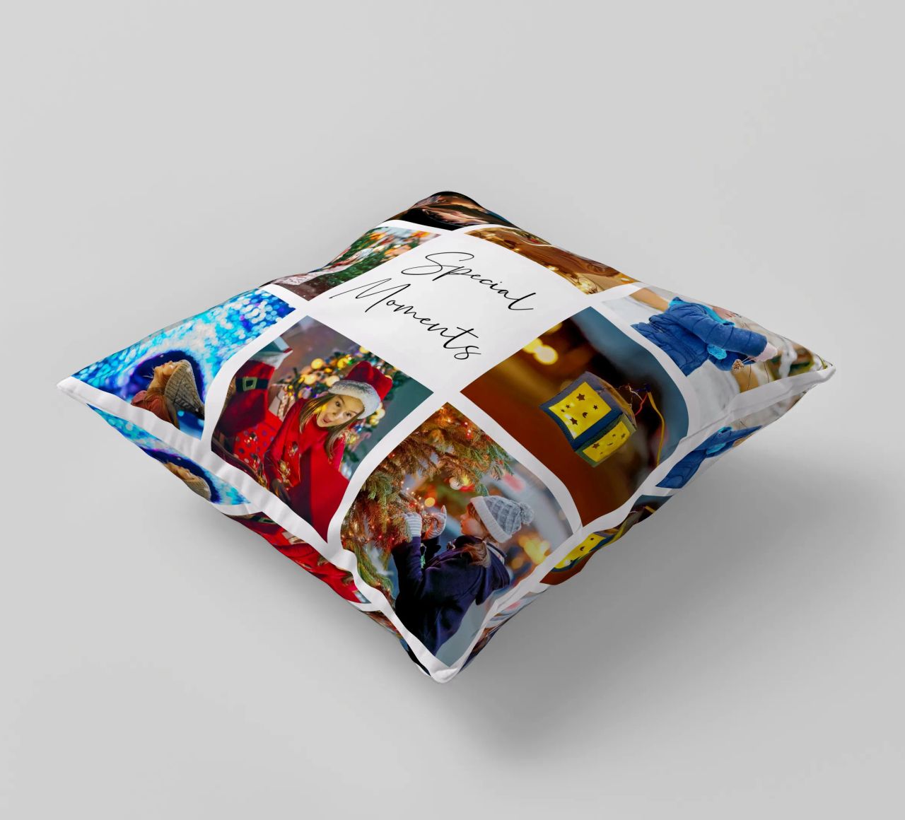 Photo Collage Template: Customize Background & Text decorative cushion by Studio Patruschka
