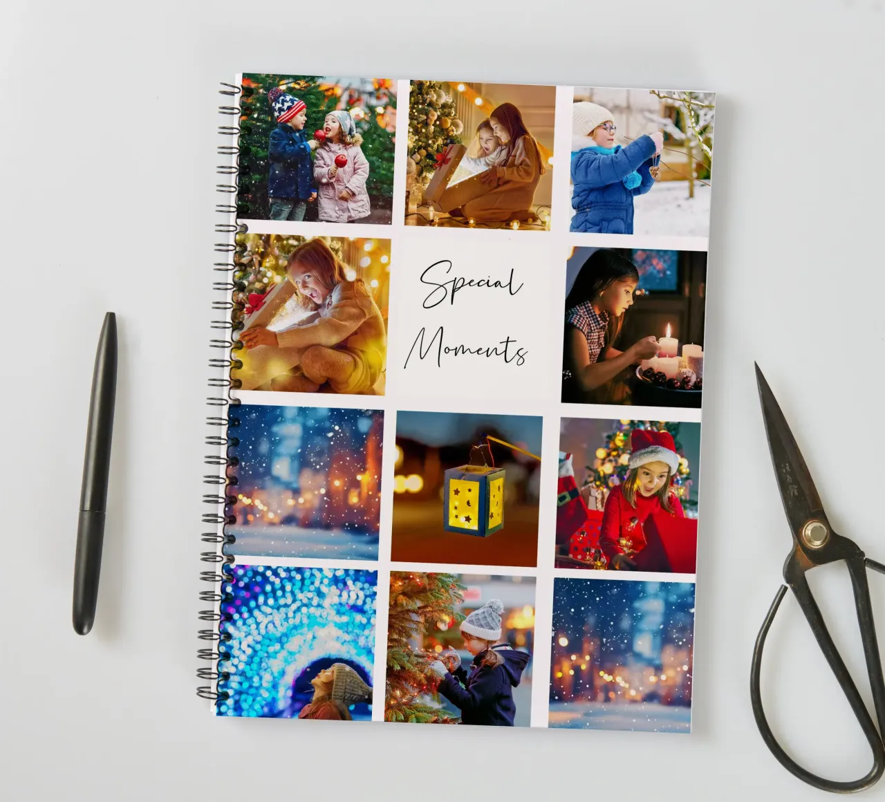 Sjabloon voor fotocollage: Achtergrond en tekst aanpassen notitieboek met spiraal van Studio Patruschka