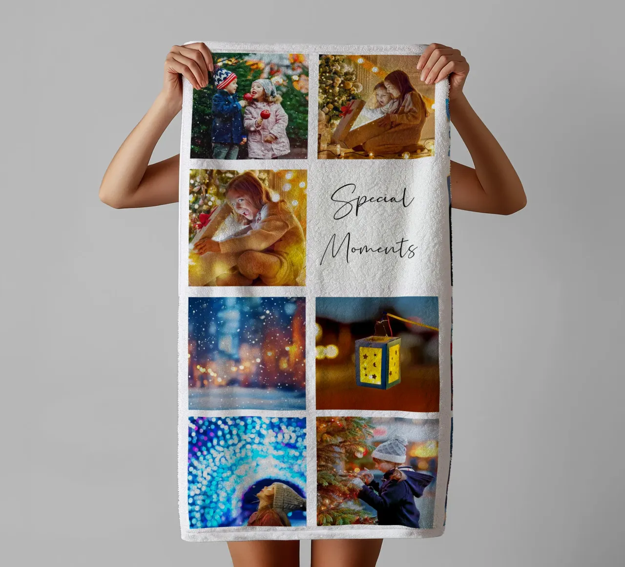 Sjabloon voor fotocollage: Achtergrond en tekst aanpassen badhanddoek van Studio Patruschka