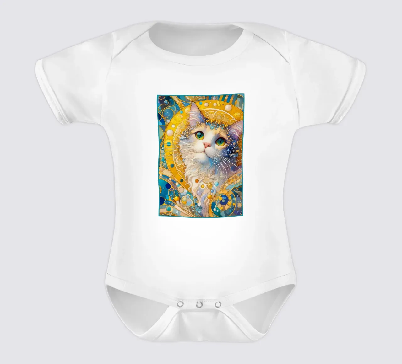 Gatto bianco body neonato maniche corte da Art-Nouveau-Dsg