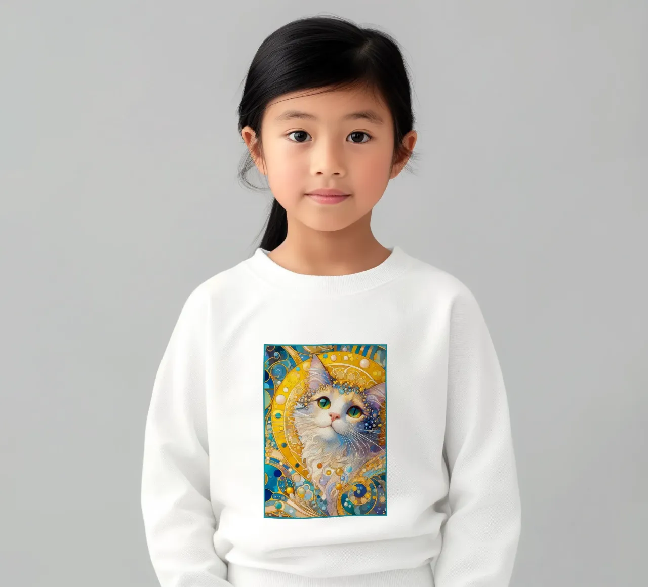 Gatto bianco felpa bambino da Art-Nouveau-Dsg