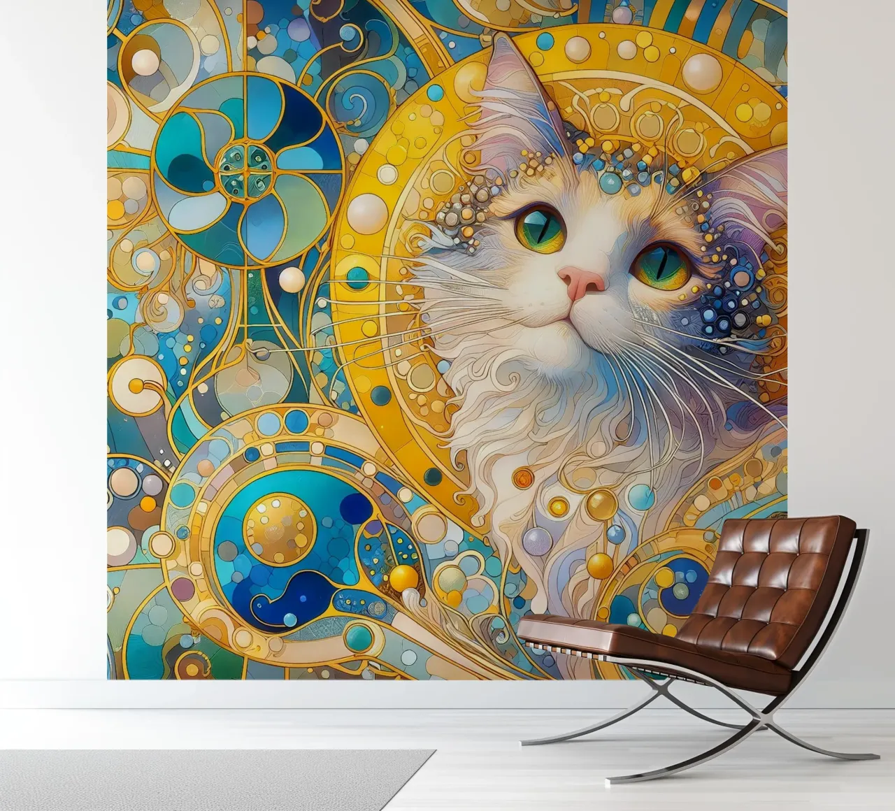 Witte kat fotobehang van Art-Nouveau-Dsg