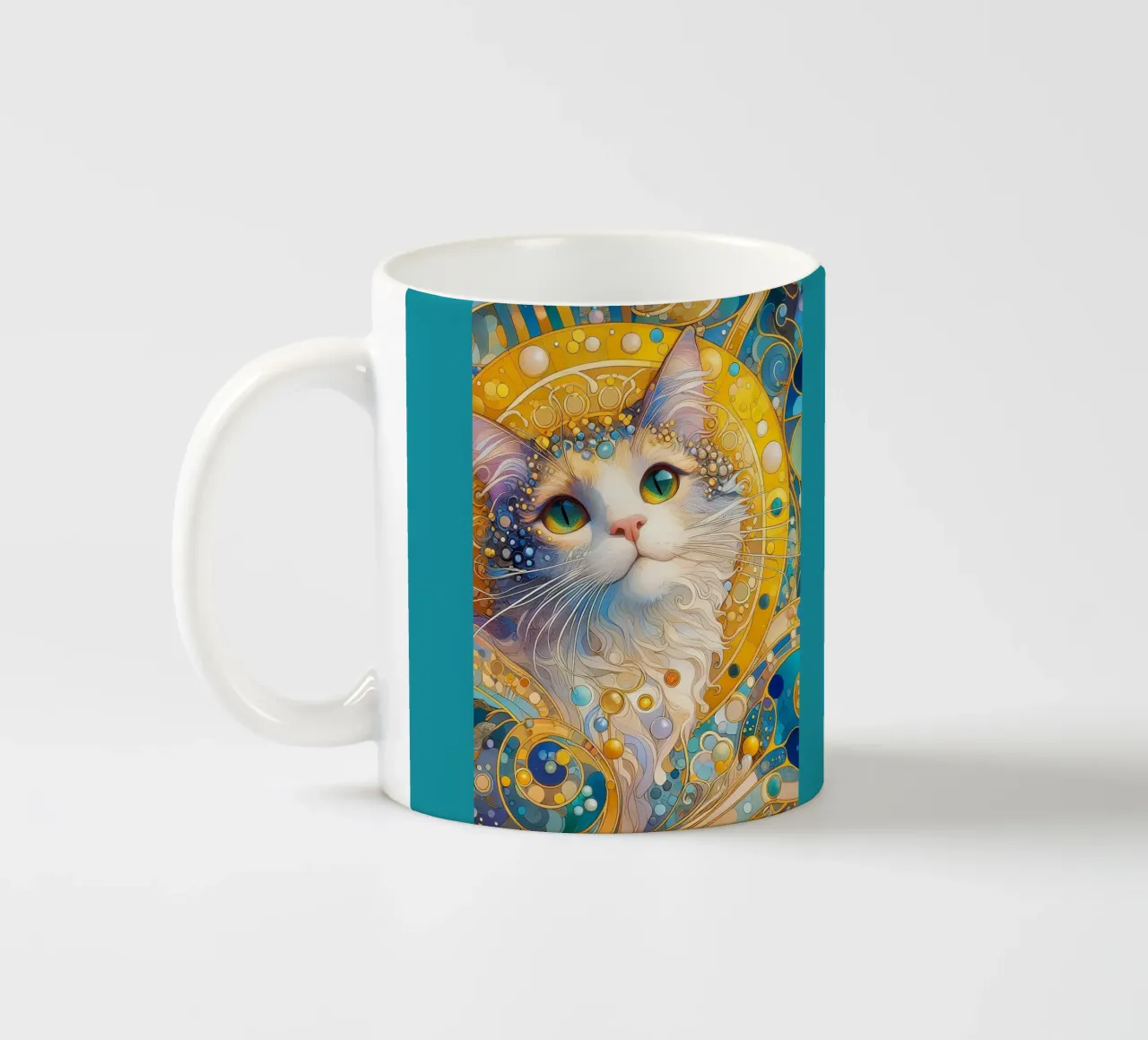Gatto bianco tazza in ceramica da Art-Nouveau-Dsg