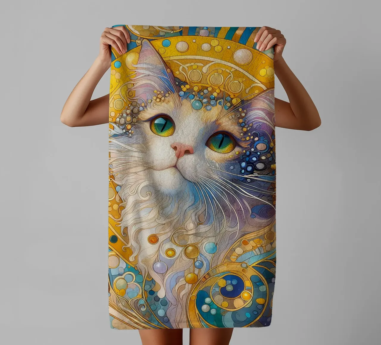 Gatto bianco asciugamano da bagno da Art-Nouveau-Dsg