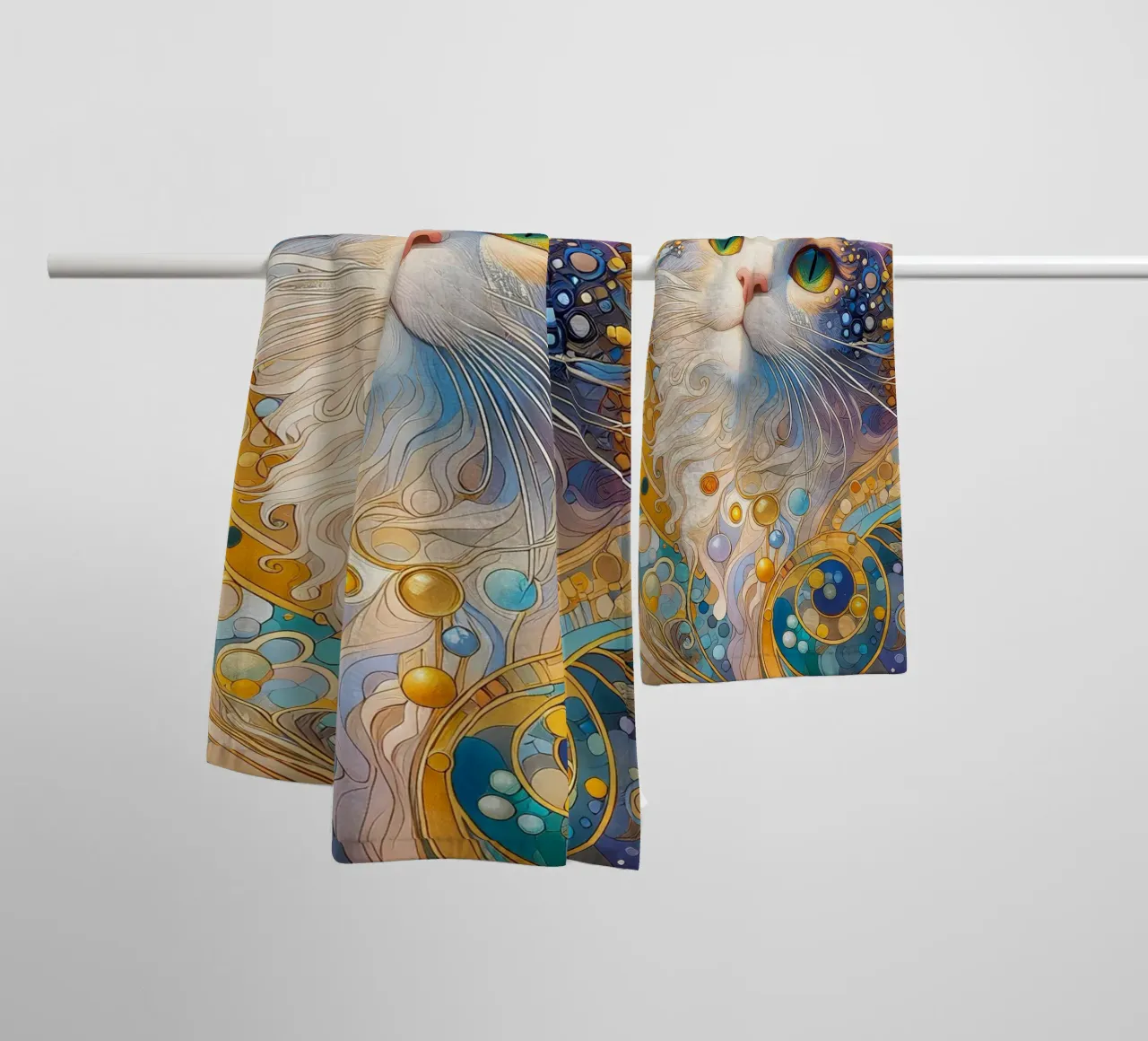Gatto bianco asciugamano da bagno da Art-Nouveau-Dsg