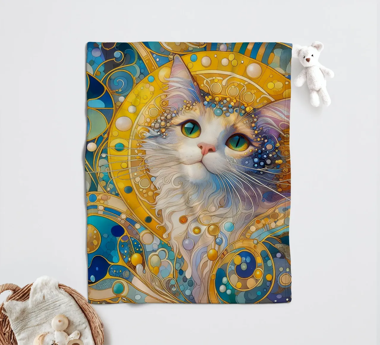 Witte kat fleecedeken van Art-Nouveau-Dsg